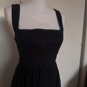 Reformation Black Linen Corset Midi Dress Lace Trim